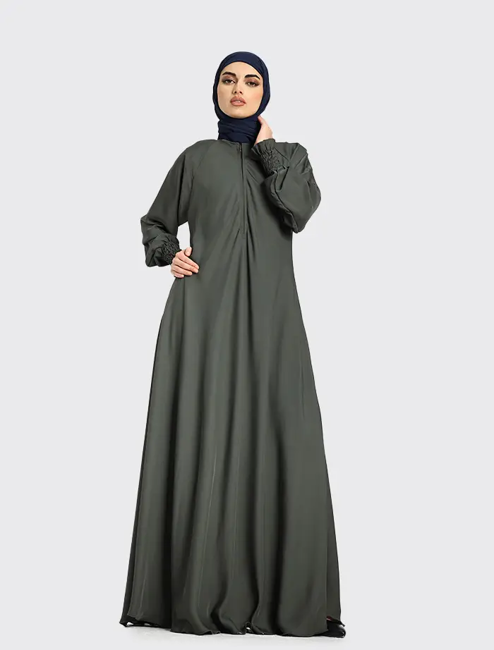 Khaki Mid Zip Umbrella Abaya