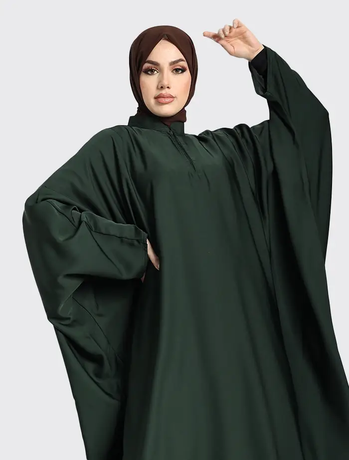 Green Zip Batwing Abaya