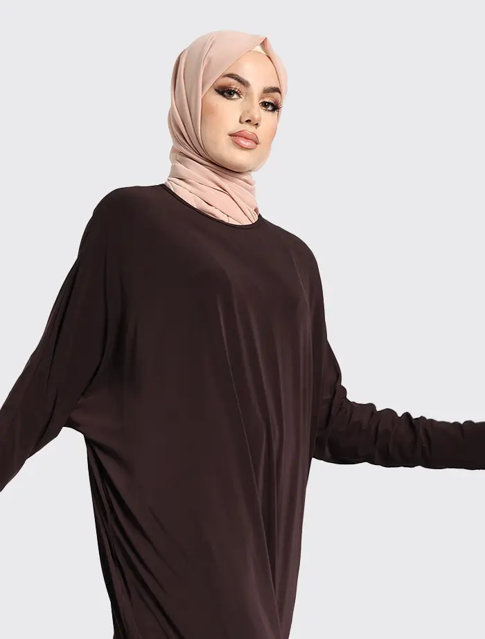 Brown Batwing Jersey Abaya