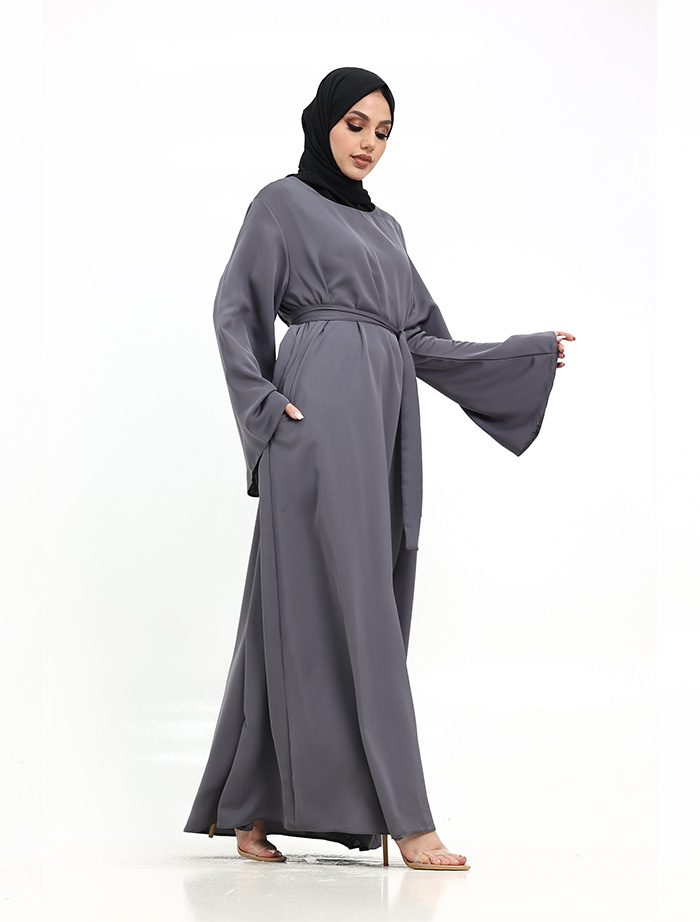 Grey Wide Sleeve Plain Abaya