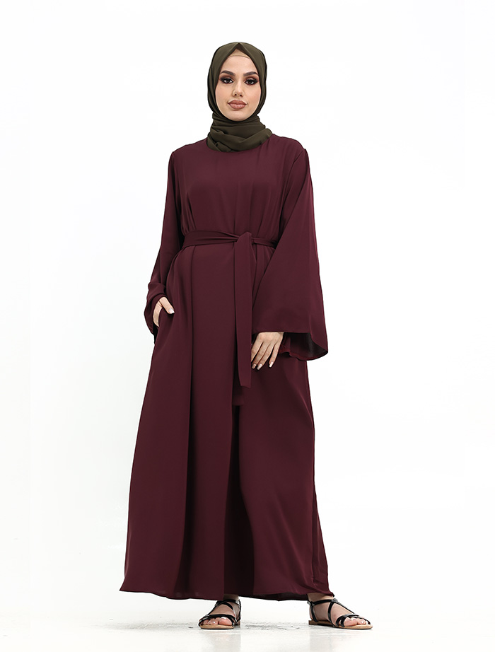 Plum Wide Sleeve Plain Abaya