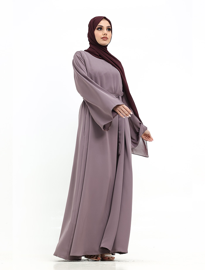 Mauve Wide Sleeve Plain Abaya