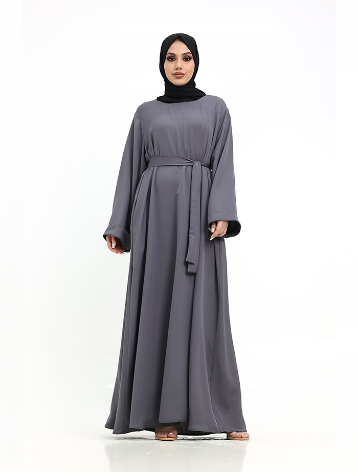 Grey Cuff Plain Abaya