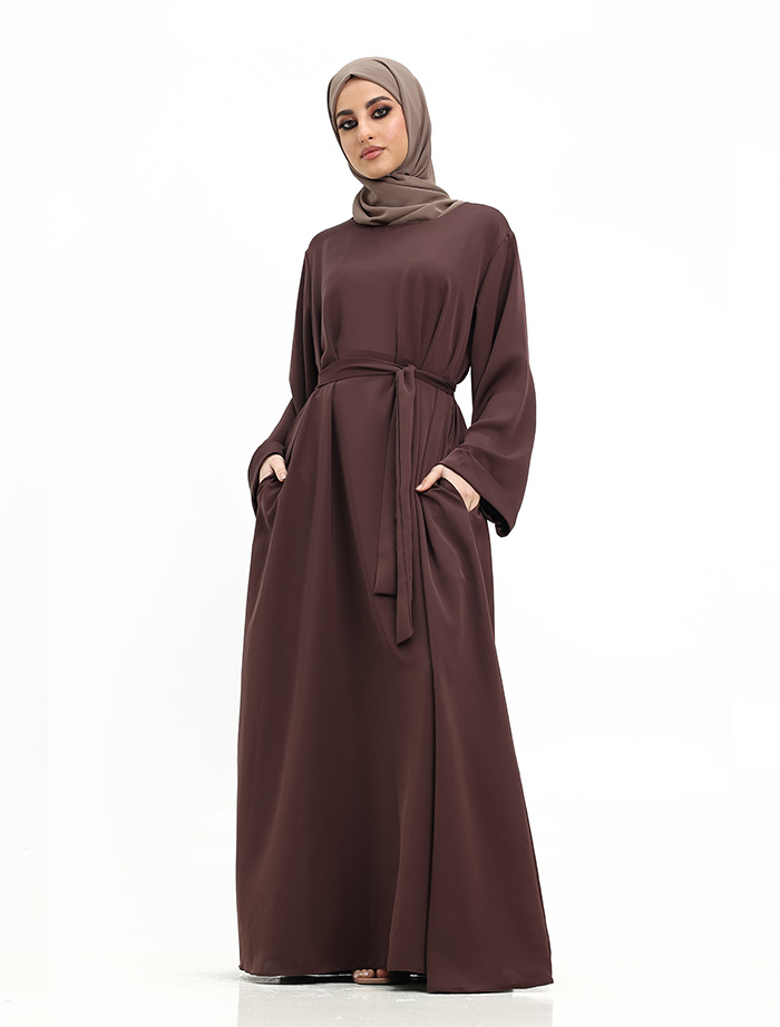 Brown Cuff Plain Abaya