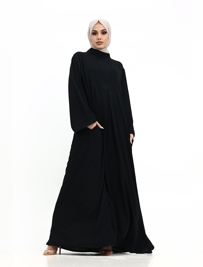 Black Pleat Plain Abaya