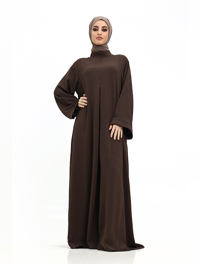 Brown Pleat Plain Abaya