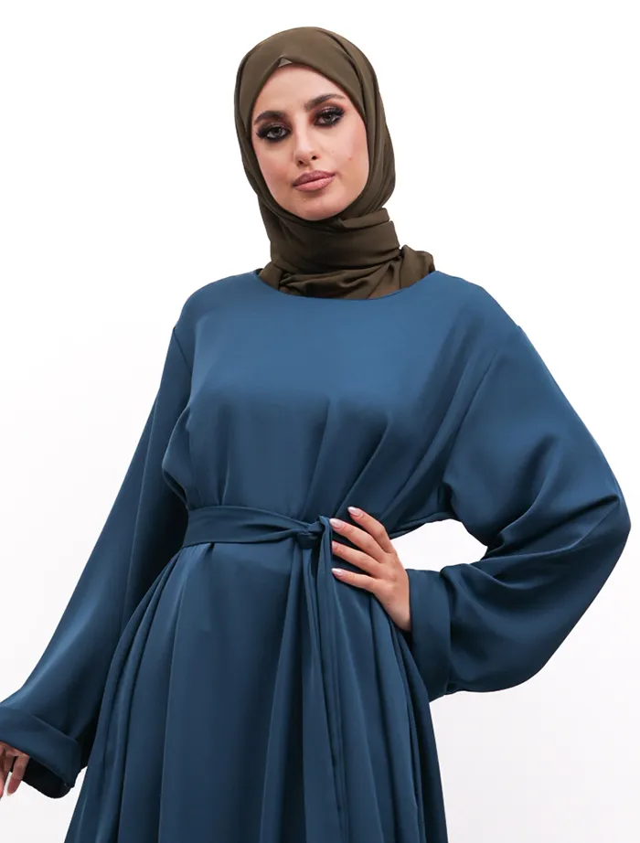 Petrol Blue Cuff Plain Abaya