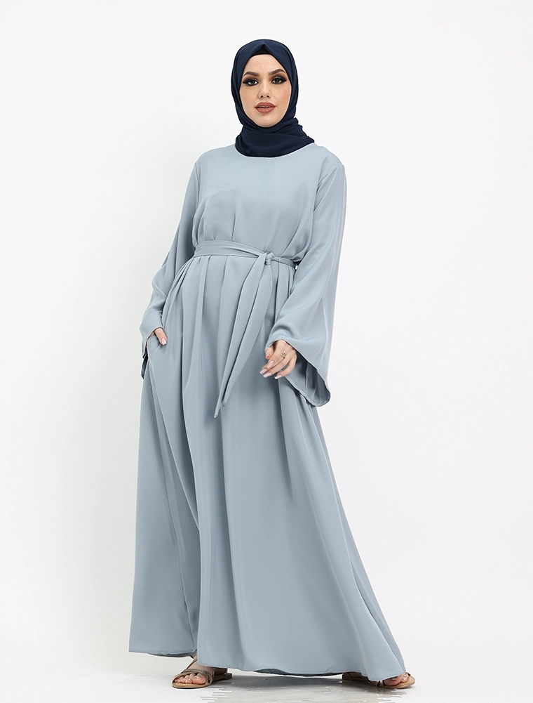 Blue Wide Sleeve Plain Abaya