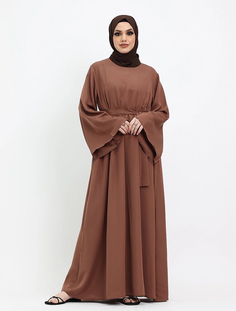 Mocha Wide Sleeve Plain Abaya