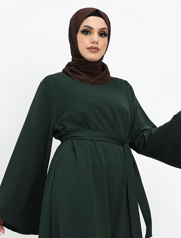 Green Wide Sleeve Plain Abaya