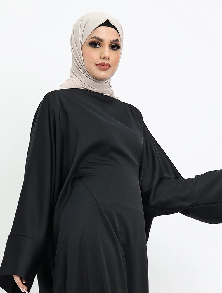 Black Plain Satin Batwing