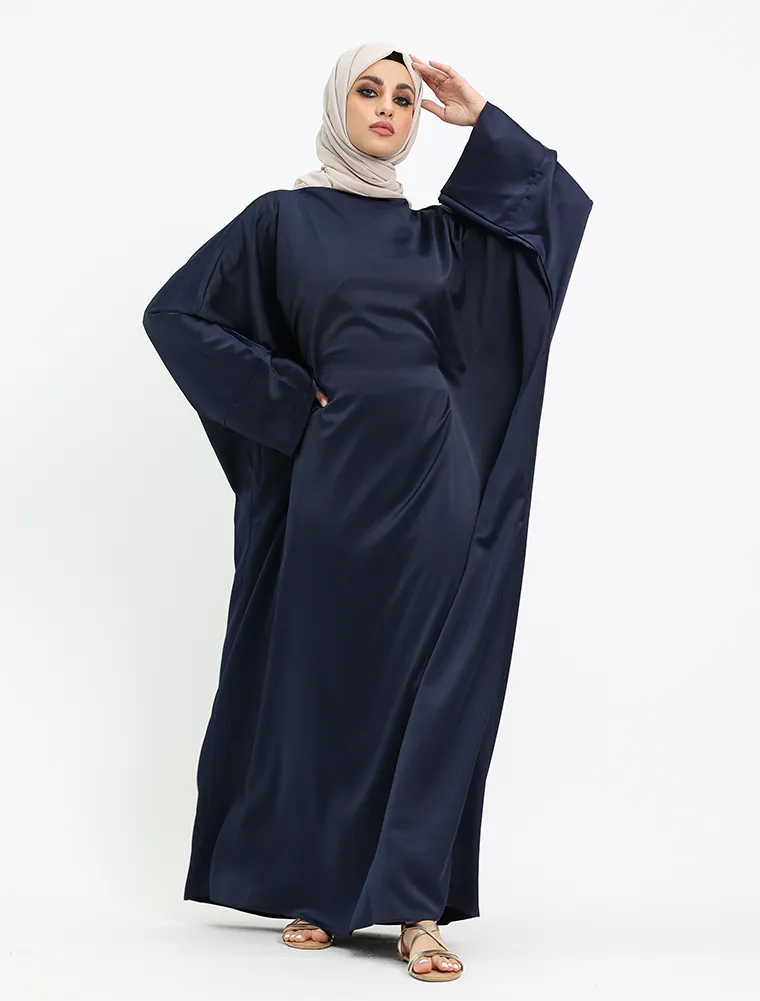 Navy Plain Satin Batwing