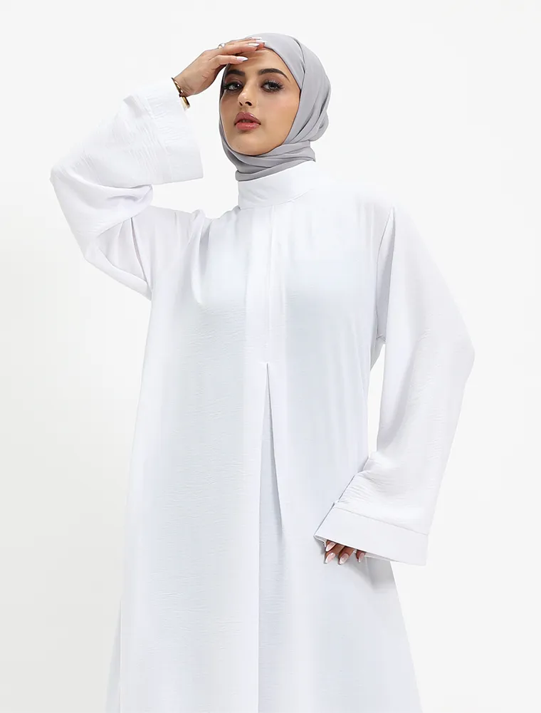 White Pleat Plain Abaya
