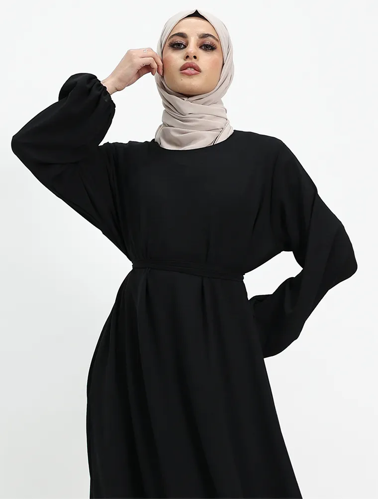 Black Linen Feel Essential Abaya