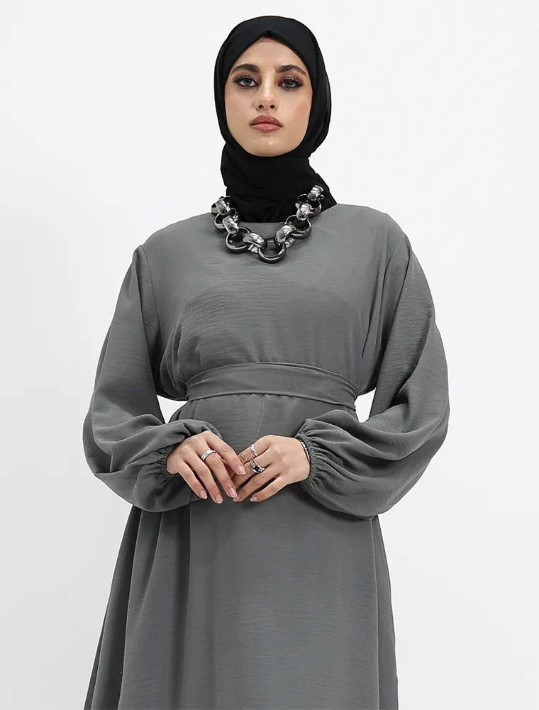 Grey Linen Feel Essential Abaya