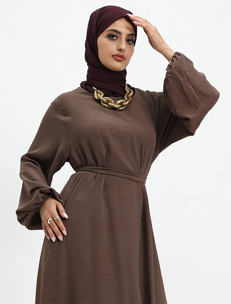 Mocha Linen Feel Essential Abaya