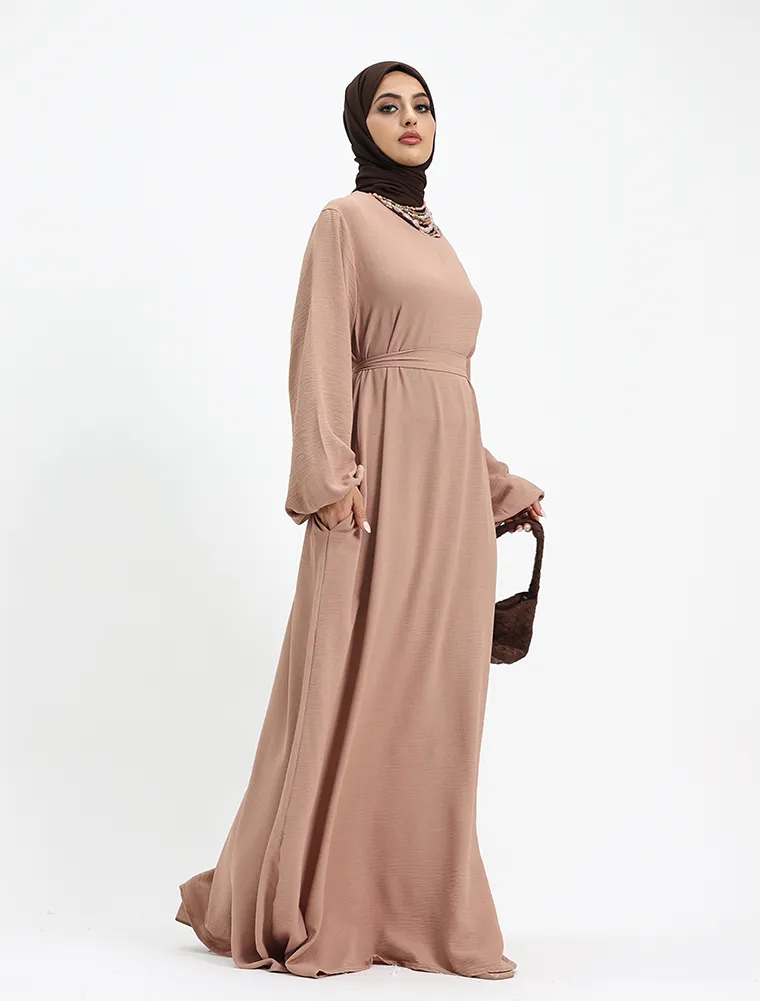 Camel Linen Feel Essential Abaya