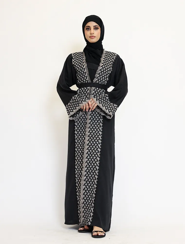 Black Open Keffiyeh 2 Piece
