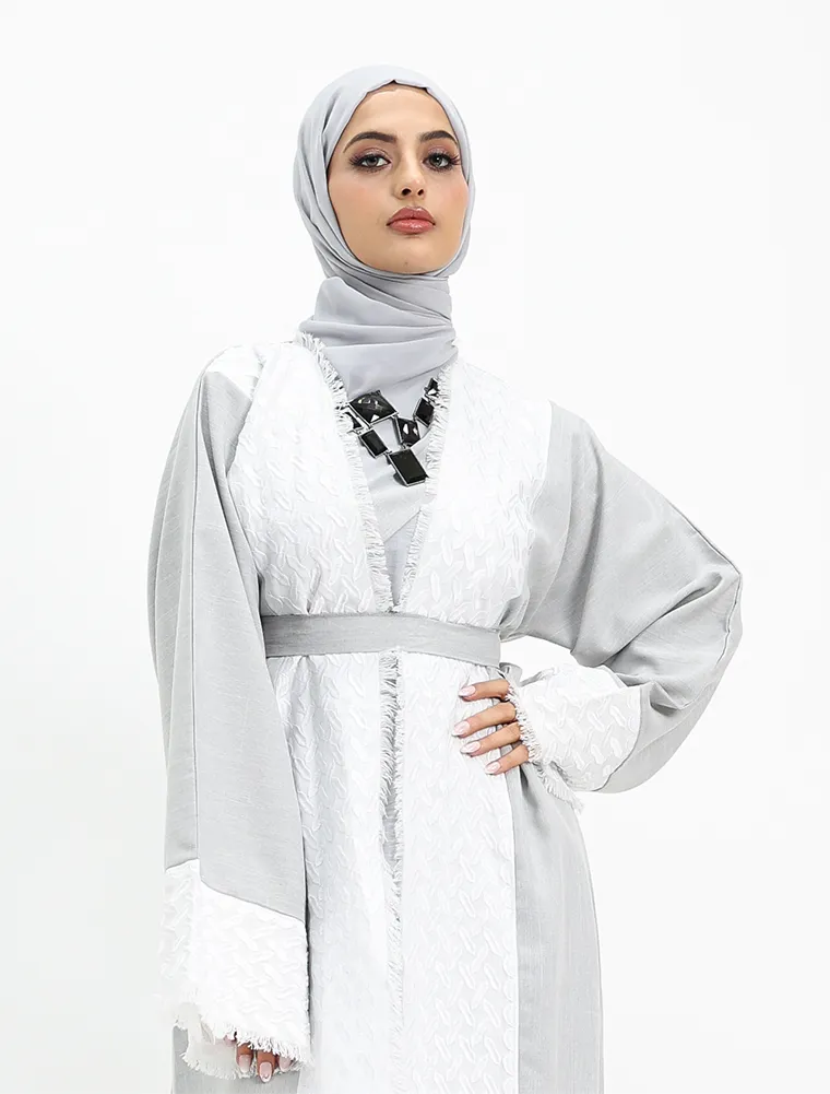 Grey Open Keffiyeh 2 Piece