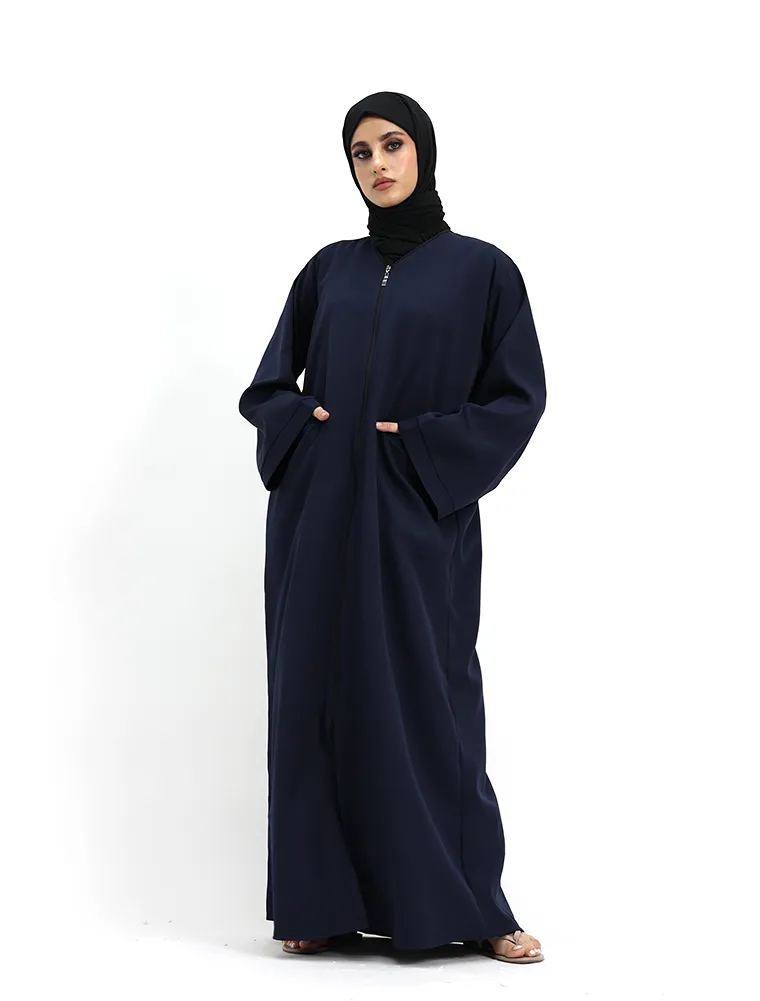 Navy Front Zip Open Abaya