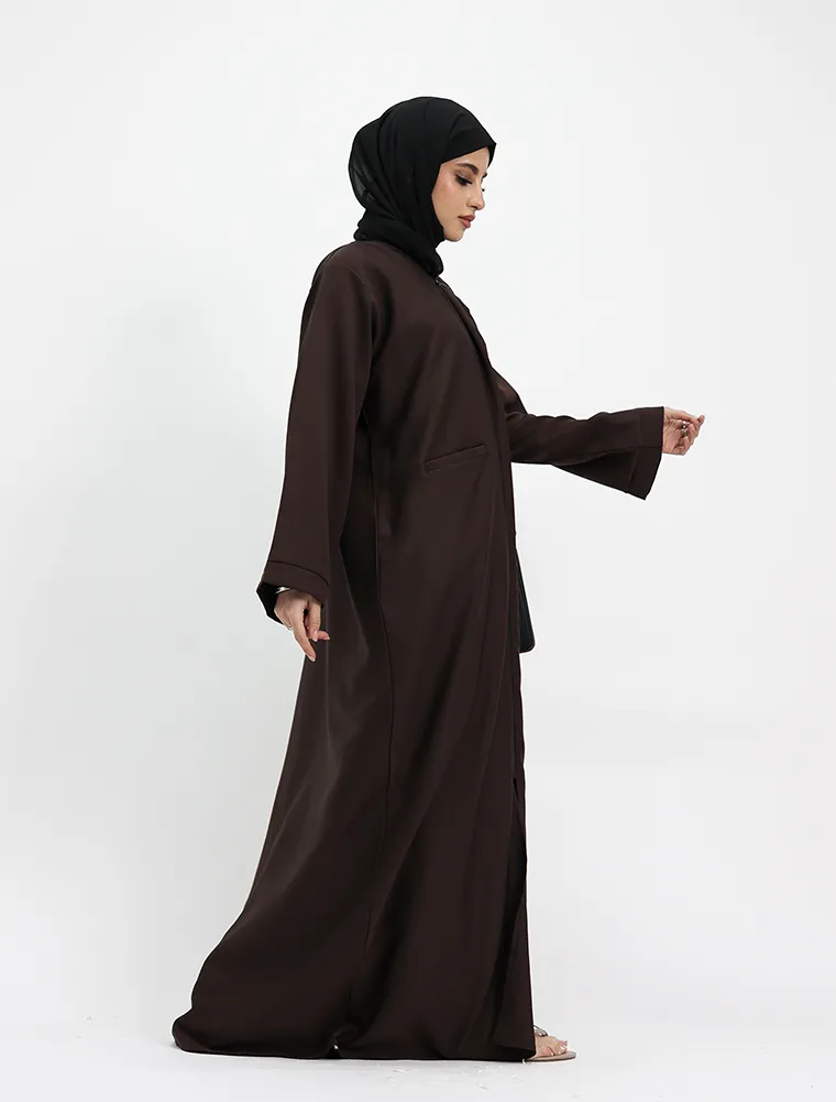 Brown Front Zip Open Abaya