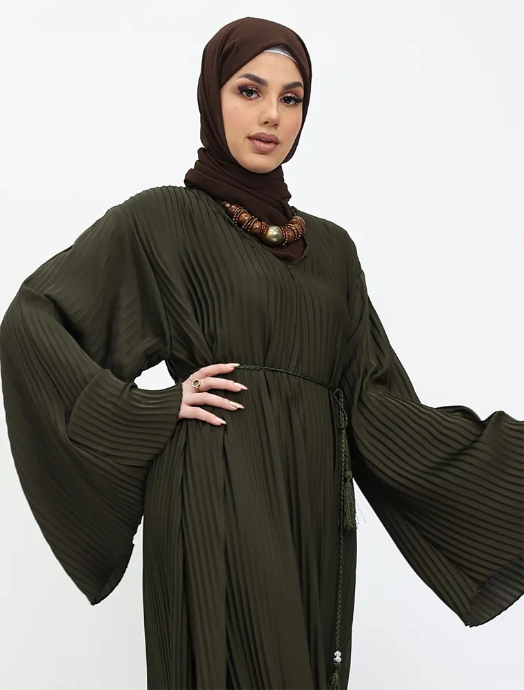 Khaki Pleated Abaya